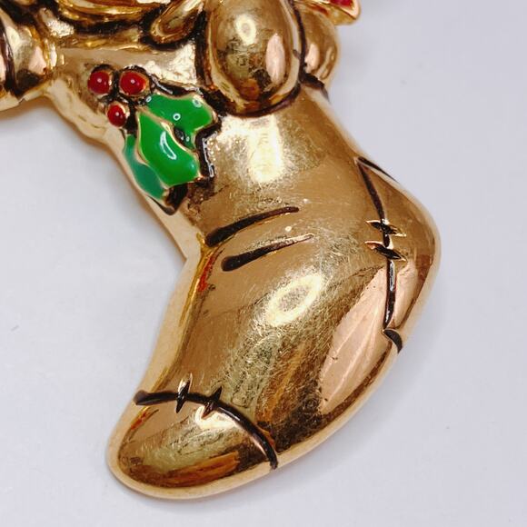 Vintage Disney Napier Mickey Mouse Christmas Stocking Gold Tone Brooch Nostalgic - Picture 6 of 11